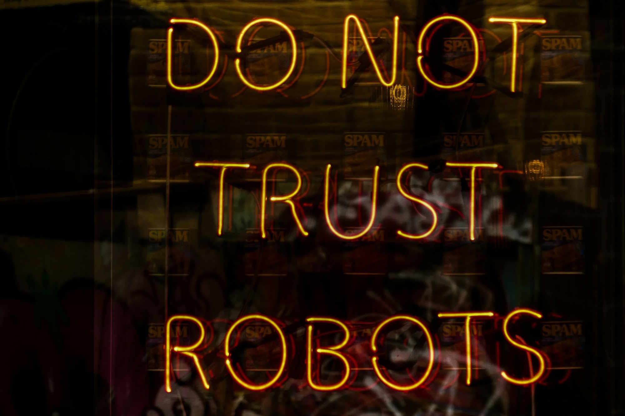 Photo displaying the following text: Do not trust robots